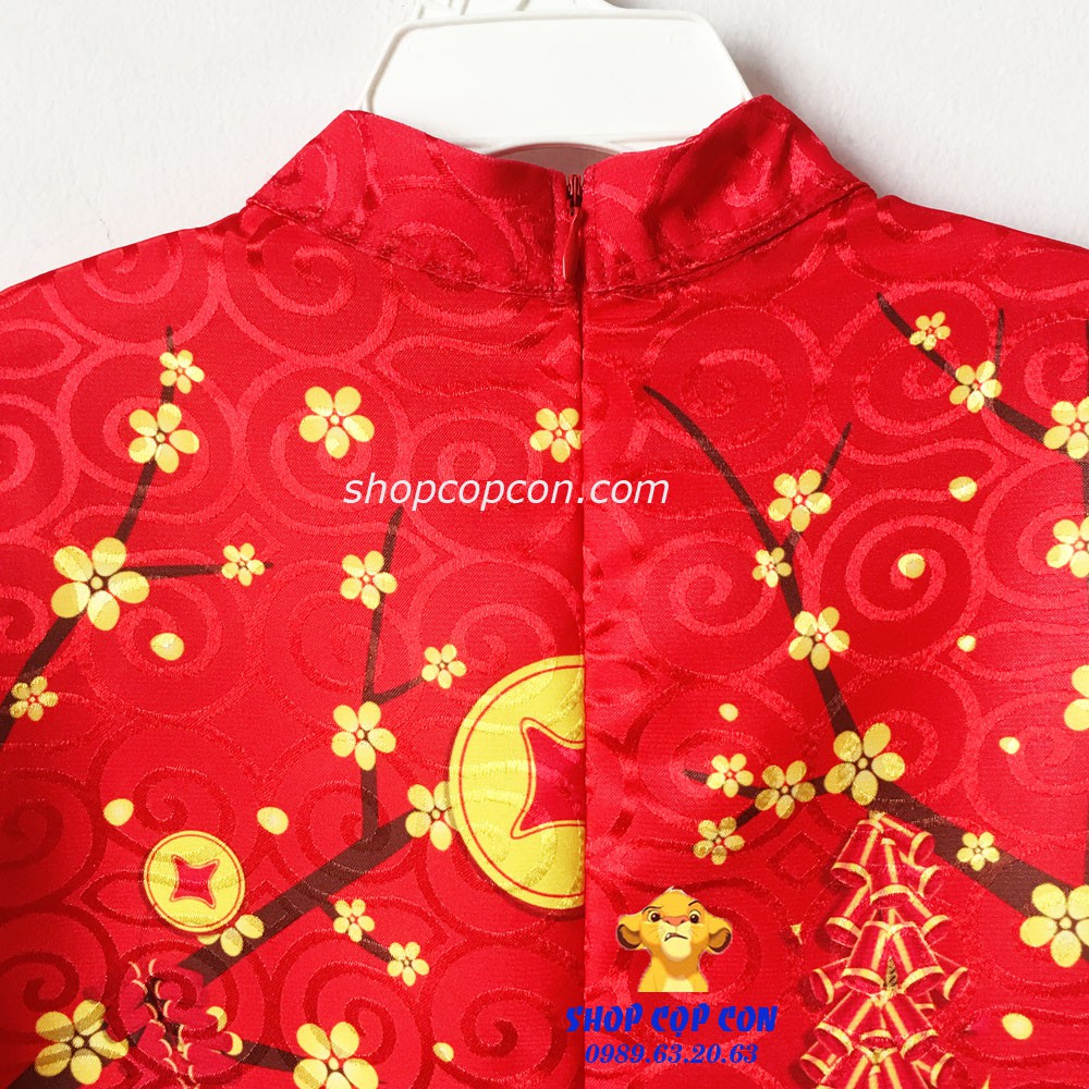 Áo dài bé trai hình múa lân màu đỏ