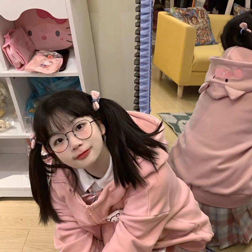 Áo Khoác Hoodie Dày Dặn Thêu Họa Tiết Dễ Thương Vui Nhộn Thời Trang Thu Đông