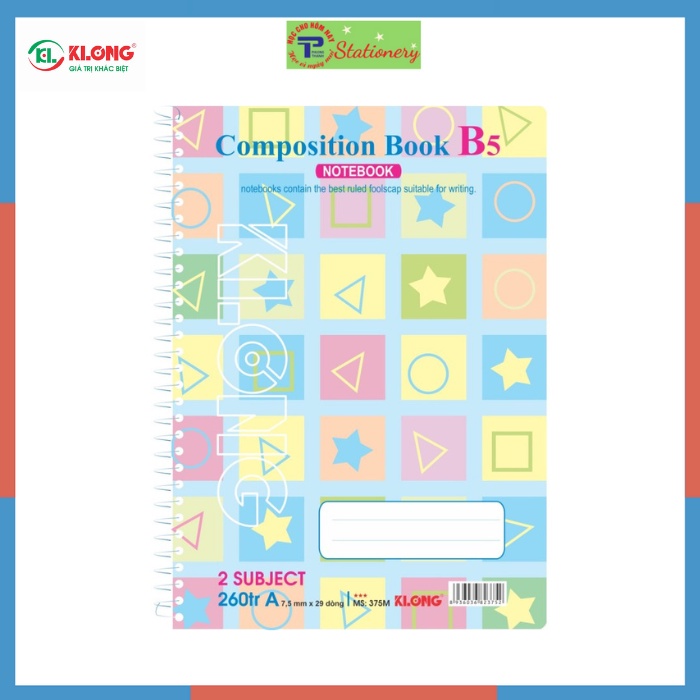 Sổ lò xo đơn kẻ ngang 200,260, 500 trang khổ B5 định lượng 58, độ trắng 90, MS: 373, 374, 375