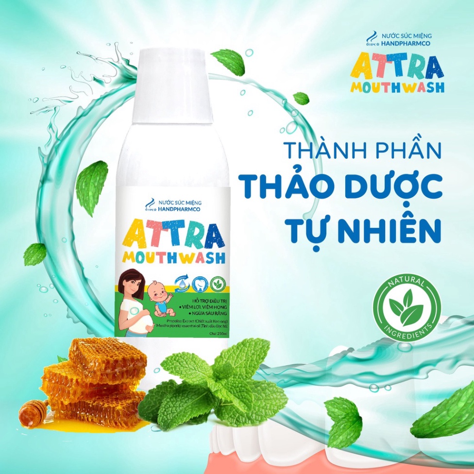 Nước Súc Miệng Dành Cho Trẻ Em ATTRA-MOUTHWASH Làm Sạch Răng Miệng, Ngừa Sâu Răng Và Viêm Lợi, Nhiệt Miệng Cho Bé Yêu