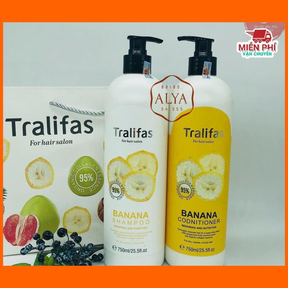 Cặp dầu gội xả BANANA TRALIFAS COLLAGEN 750ML Giảm Gãy Rụng, Phục Hồi Tóc Hư Tổn, Khô Xơ ️️HÀNG CHÍNH HÃNG ALYA