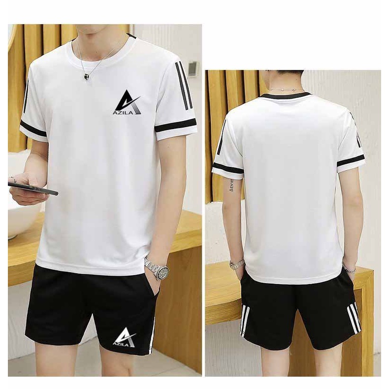 Bộ Thể Thao Hè Nam Azila CoolFit, Chất Thun Lạnh In Logo 3 sọc Kẻ