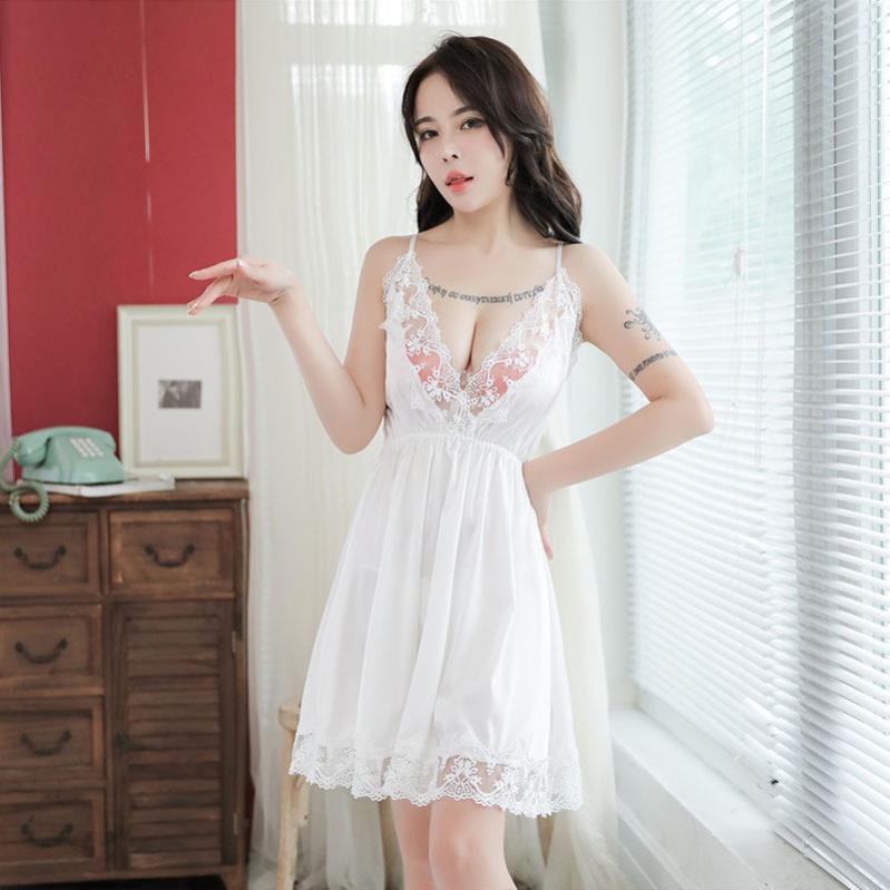 Váy ngủ công chúa hai dây ren ngực gợi cảm với màu xám quyến rũ Thư Thư [HÀNG CAO CẤP] | BigBuy360 - bigbuy360.vn