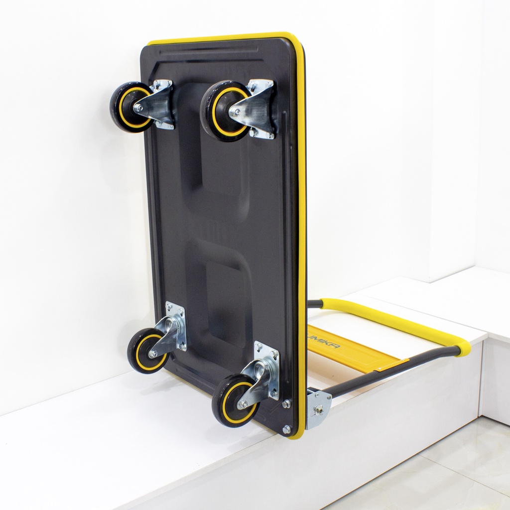 Xe đẩy hàng 4 bánh SUMIKA T300, tay cầm gấp gọn, sàn thép bọc nhựa, bánh xe nhựa PU đàn hồi, tải trọng 300kg
