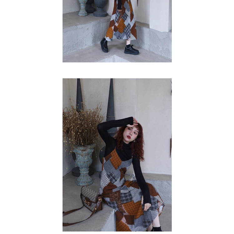 Đầm Hai Dây Cổ Chữ V Họa Tiết Sọc Caro Phong Cách Cổ Điển Thời Trang Cho Nữ