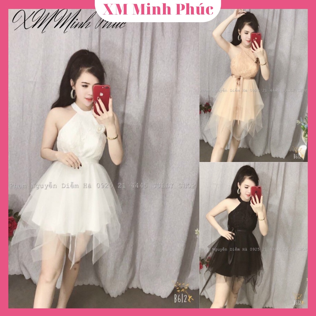 Đầm Váy Nữ Dự Tiệc Dạo Phố,đầm Xòe Cổ Yếm Nơ Eo Ôm Dáng Body Thời Trang Xm Minh Phúc