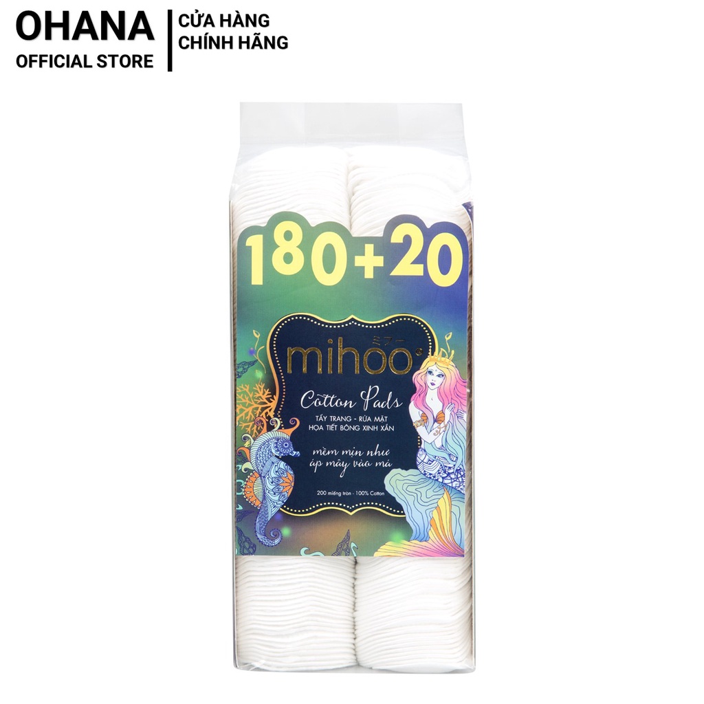 Bông Tẩy Trang Mihoo 200 Miếng 100% Cotton