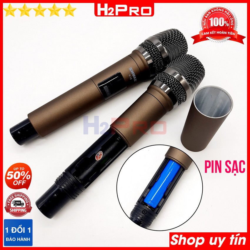 Đôi Micro không dây cao cấp SHUAE K10 H2PRO, Micro karaoke cầm tay giá rẻ, tặng 3 pin sạc, 2 đôi pin và 2 Silicon Chống