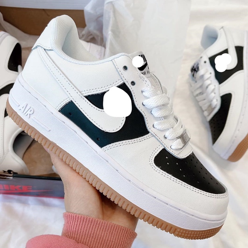 Giày AF1 đế nâu, Giày thể thao Af1 Panda đen trắng đế viền nâu nam nữ full box bill