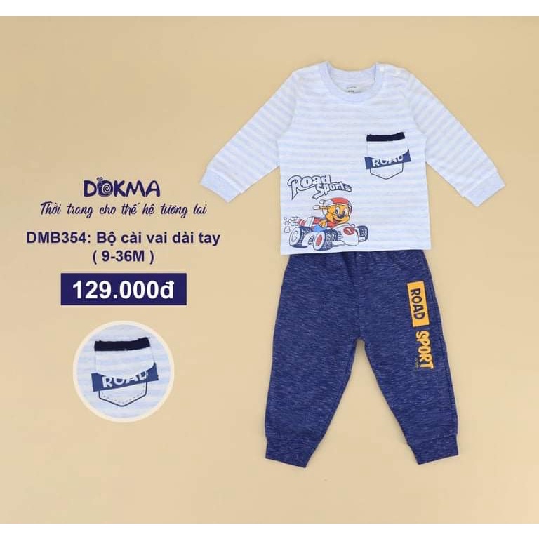 Bộ quần áo dài tay thu đông cho bé trai Dokma sale DMB356