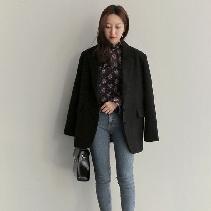 Áo Khoác blazer Màu Đen Dáng Rộng Phong Cách Hàn Quốc Thời Trang Xuân Thu Dành Cho Nữ