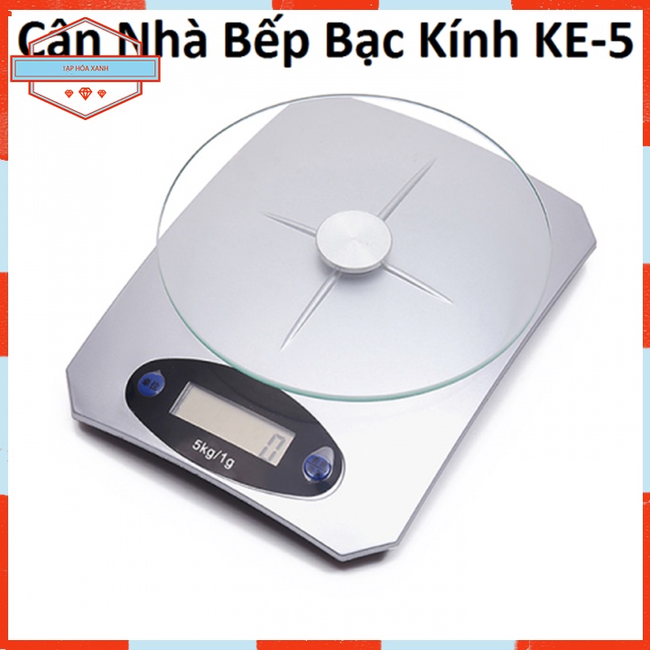 Cân Tiểu Ly Điện Tử Nhà Bếp Bạc Kính KE-5 Cân Thực Phẩm 5kg Mini Tạp Hóa Xanh