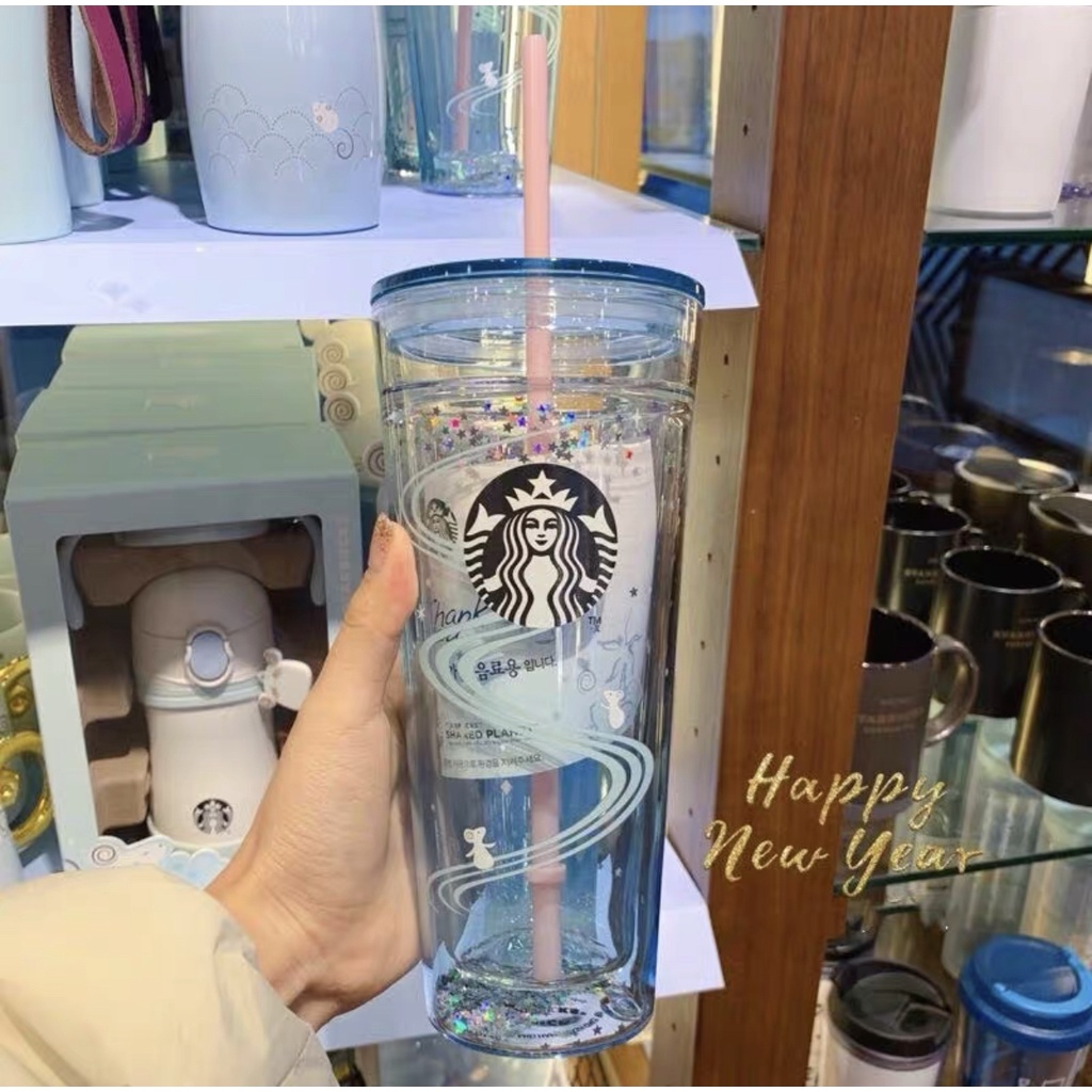 Quà tặng tuổi tý ly thuỷ tinh Starbucks 2 lớp chú chuột Dung tích 590ml