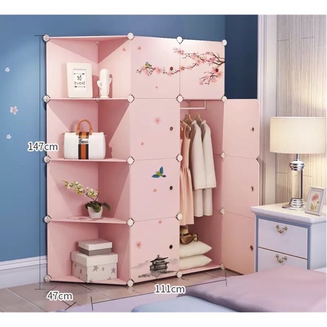 Tủ nhựa ghép-tủ quần áo 8+4 góc. Tặng kèm treo đồ. decor trang trí nhà cửa siêu xink