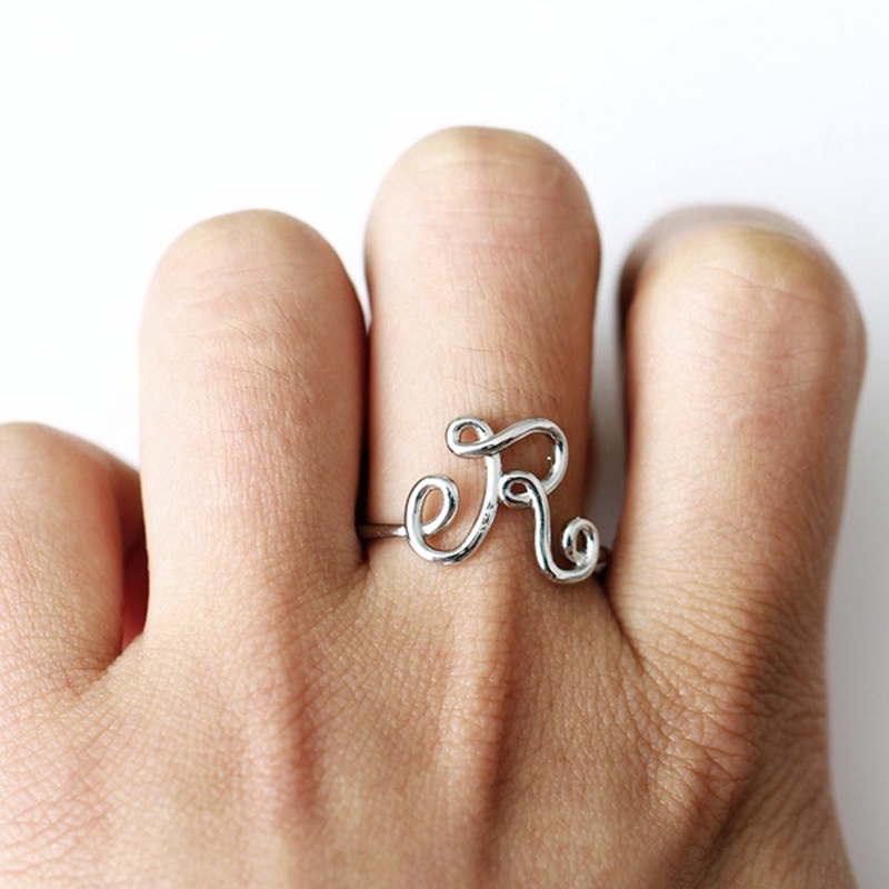 [Mã FASHIONT4MA2 giảm 10K đơn 50K] Ring Simple English Letter Motif for Couples / Men / Women 1Pcs