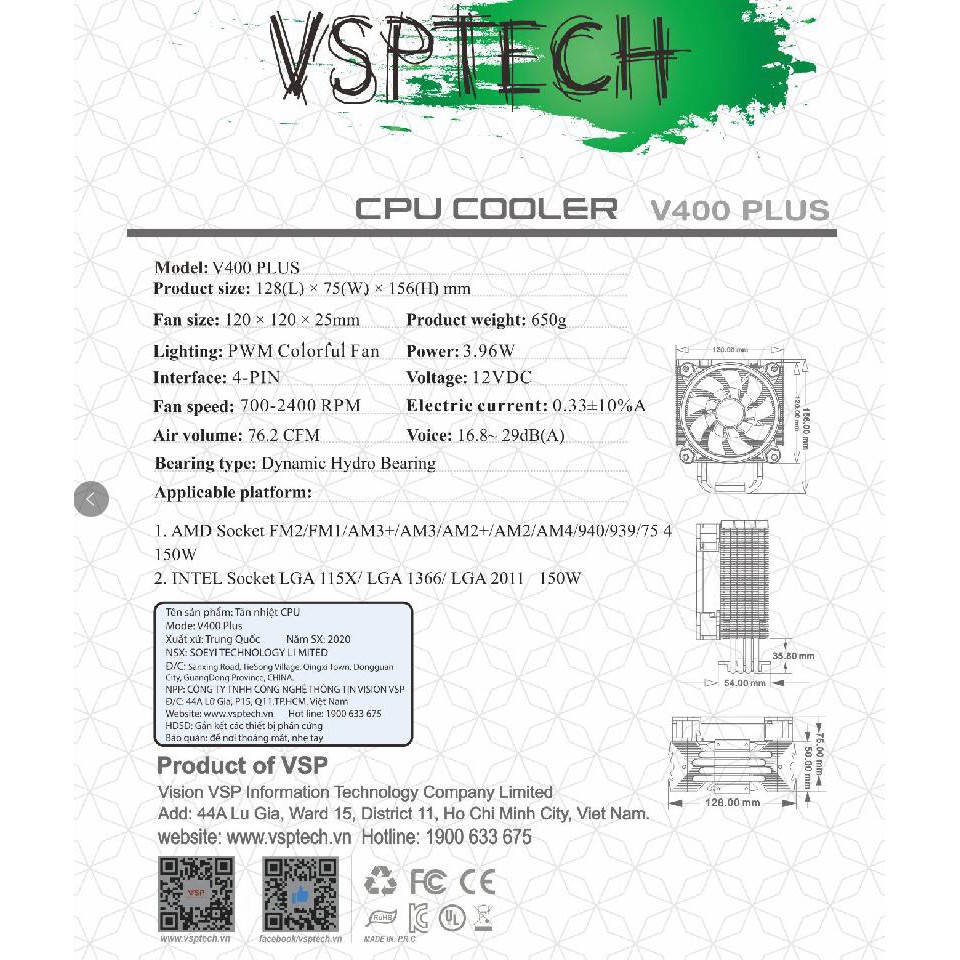 Fan CPU VSPTECH V400 PLUS | BigBuy360 - bigbuy360.vn