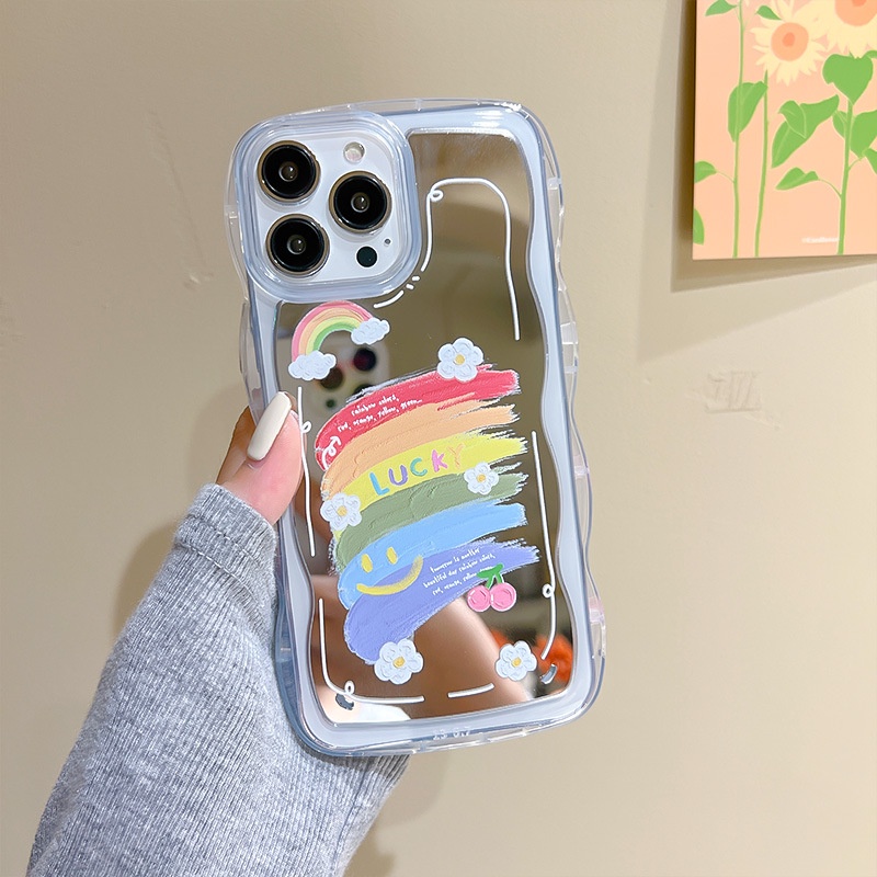 Ốp lưng iphone ốp Điện Thoại Mặt Gương Phối Ren Màu Cầu Vồng Cho iPhone 14131211 Ốp Lưng Điện Thoại Dành Cho promax XS XR xsmax se2020 678plus