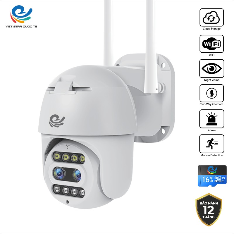 Camera WIFI PTZ ngoài trời 2 ống kính CARECAM CC5022 siêu ZOOM 10x, độ phân giải 2K, nhận diện khuân mặt, có đèn LED