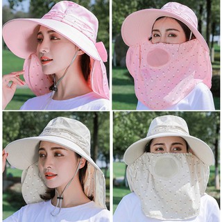 Mũ (nón)chống nắng rộng vành đi kèm khẩu trang hai lớp ( được chọn màu)
