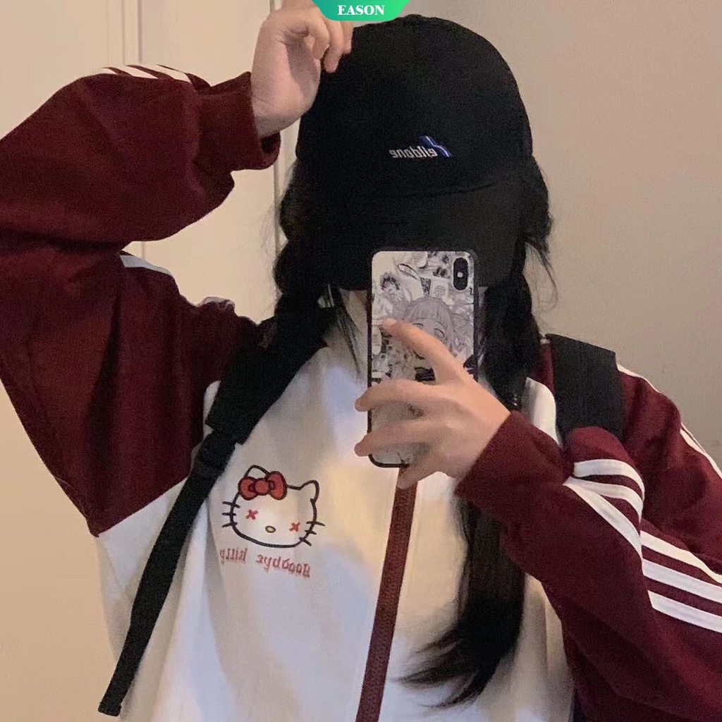 Áo Khoác Bóng Chày Cổ Đứng Có Khóa Kéo In Hình Sanrio Hello Kitty My Melody Kuromi Cinnamoroll Thời Trang Xuân Thu Cho Nữ