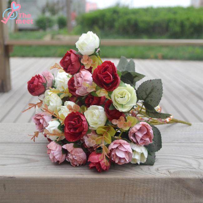 2 Bó hoa hồng 7 nhánh 21 bông nhân tạo trang trí sinh động