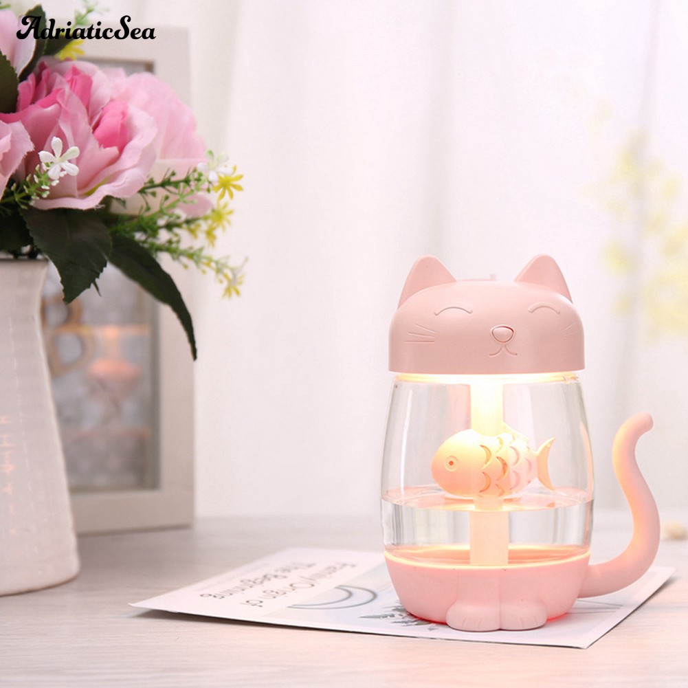 Máy phun sương tạo ẩm siêu âm sạc USB 350ML 3 trong 1 hình mèo có đèn LED và quạt | BigBuy360 - bigbuy360.vn