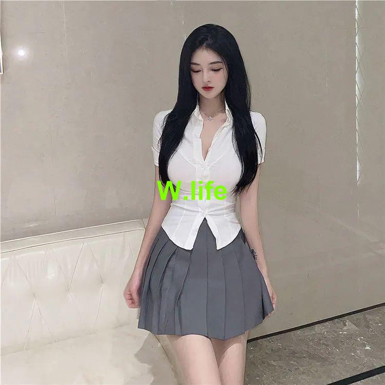 Áo Sơ Mi Màu Trắng Trơn Thắt Eo Phong Cách Hàn Quốc Hàng Mới Dành Cho Nữ