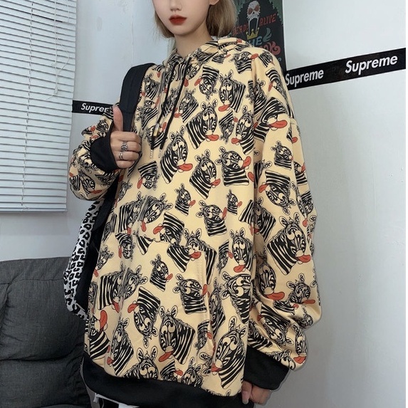 ZHELIHANGFEI Áo Hoodie Dài Tay In Họa Tiết Ngựa Vằn Thời Trang Cá Tính