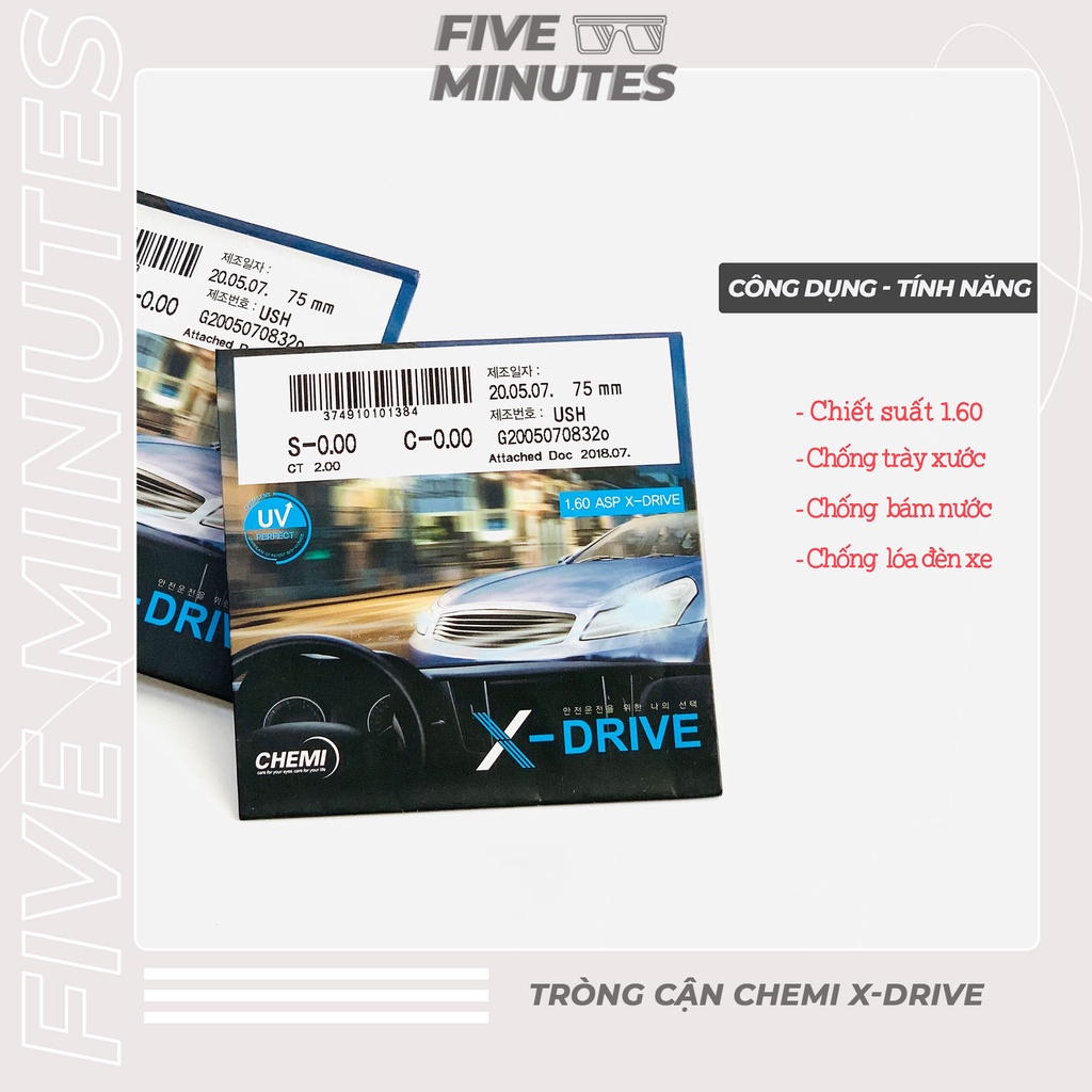 Tròng kính mắt cận Chemi X- Driver Lớp váng dầu tím trước và sau Chống chói chống lóa khi lái xe - Chiết suất 1.60