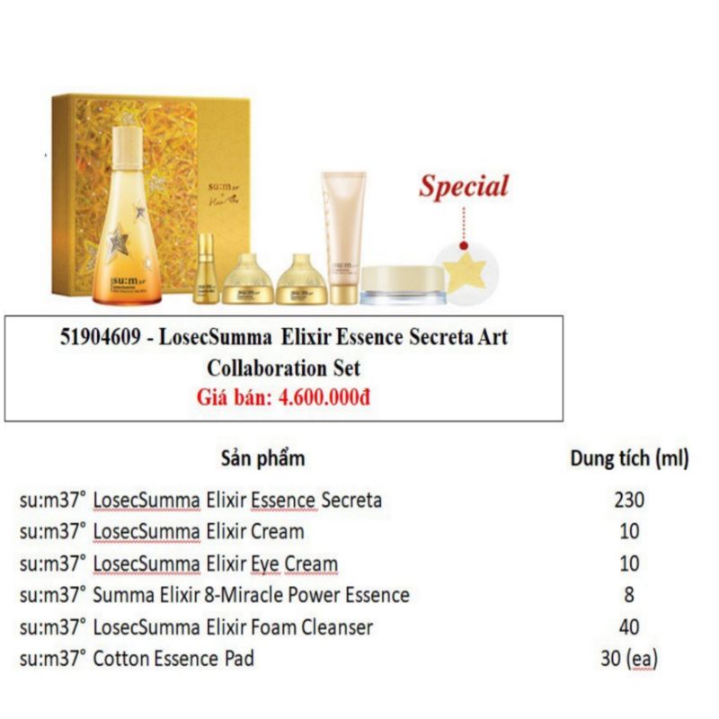 [ Up 230ml ] set nước thần su:m37 tái sinh trẻ hóa làn da losec summa Elixir Essence Secréta