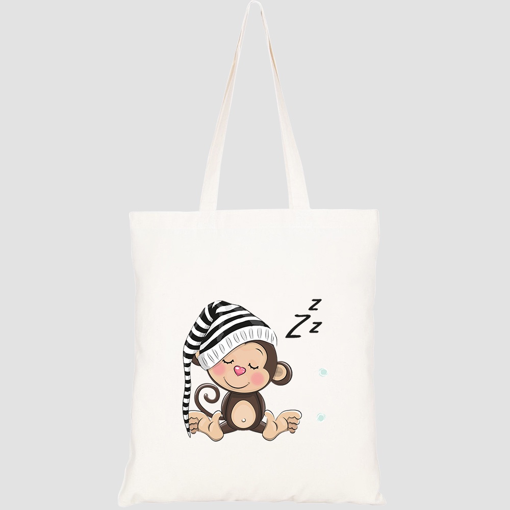 Túi vải tote canvas HTFashion in hình sleeping cute monkey hood on HT536