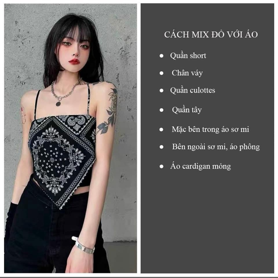 Áo yếm 2 dây lụa thổ cẩm dáng croptop ulzzang Hàn Quốc Hottrend Hàng Loại 1 đi biển đi du lịch mùa hè