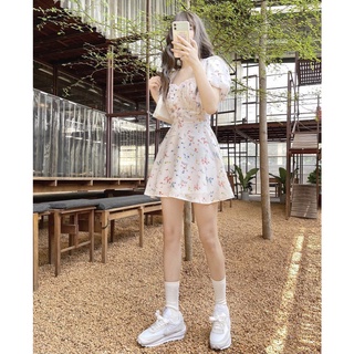 Đầm hoa cut out lưng ren trắng - hồng