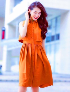 Đầm cam nút bọc (kèm hình thật)