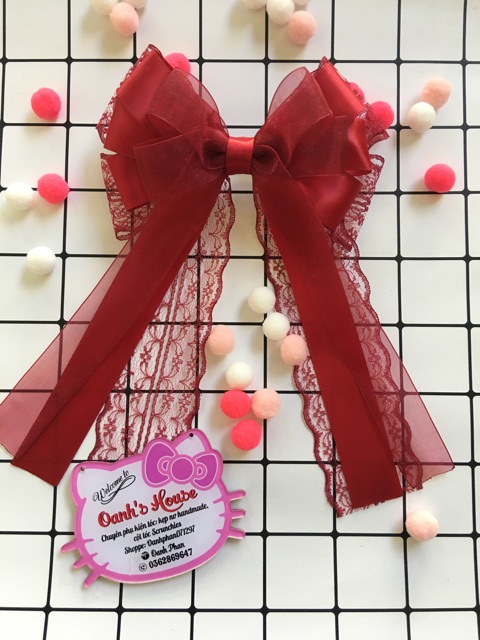 Kẹp nơ ren 3 tầng phối satin và voan