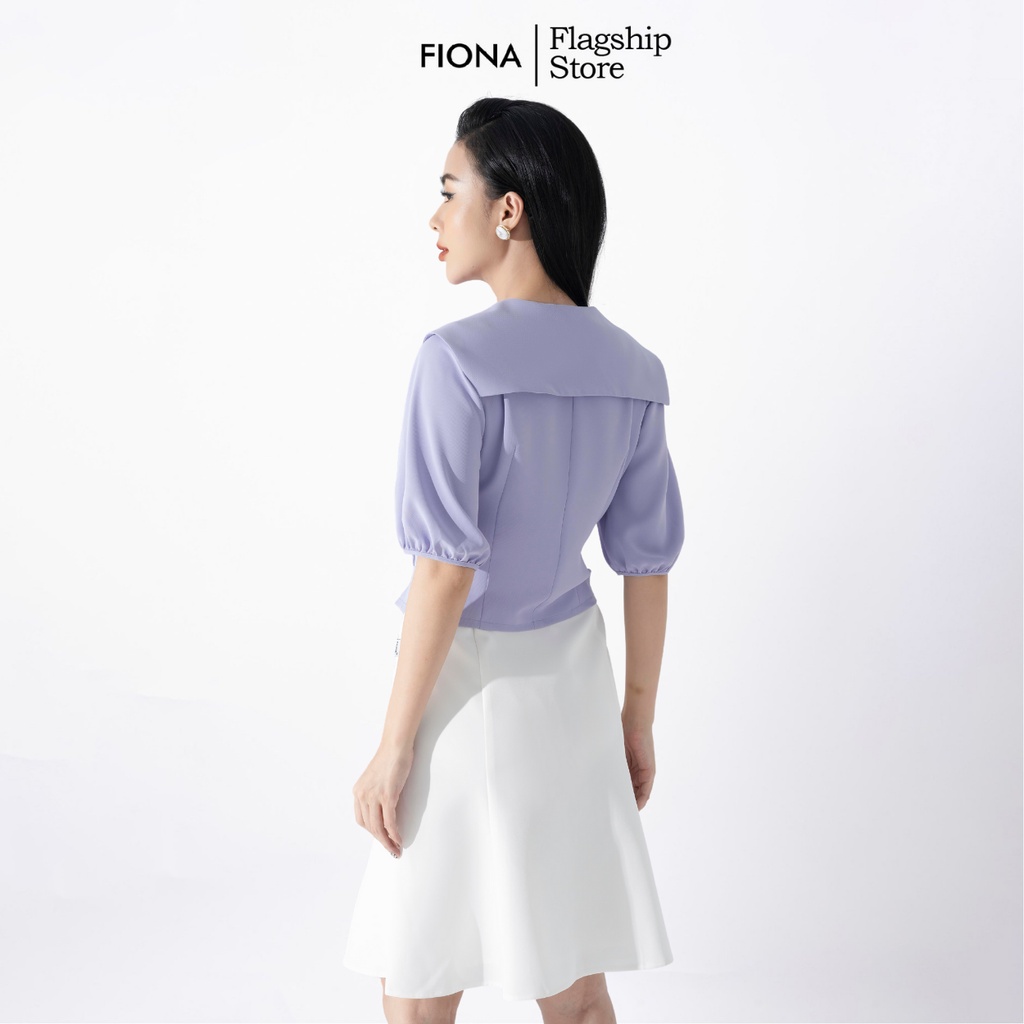 Áo sơ mi nữ Croptop dáng ôm FIONA, áo sơ mi tay bồng, cổ thêu chữ màu tím nhạt F550160