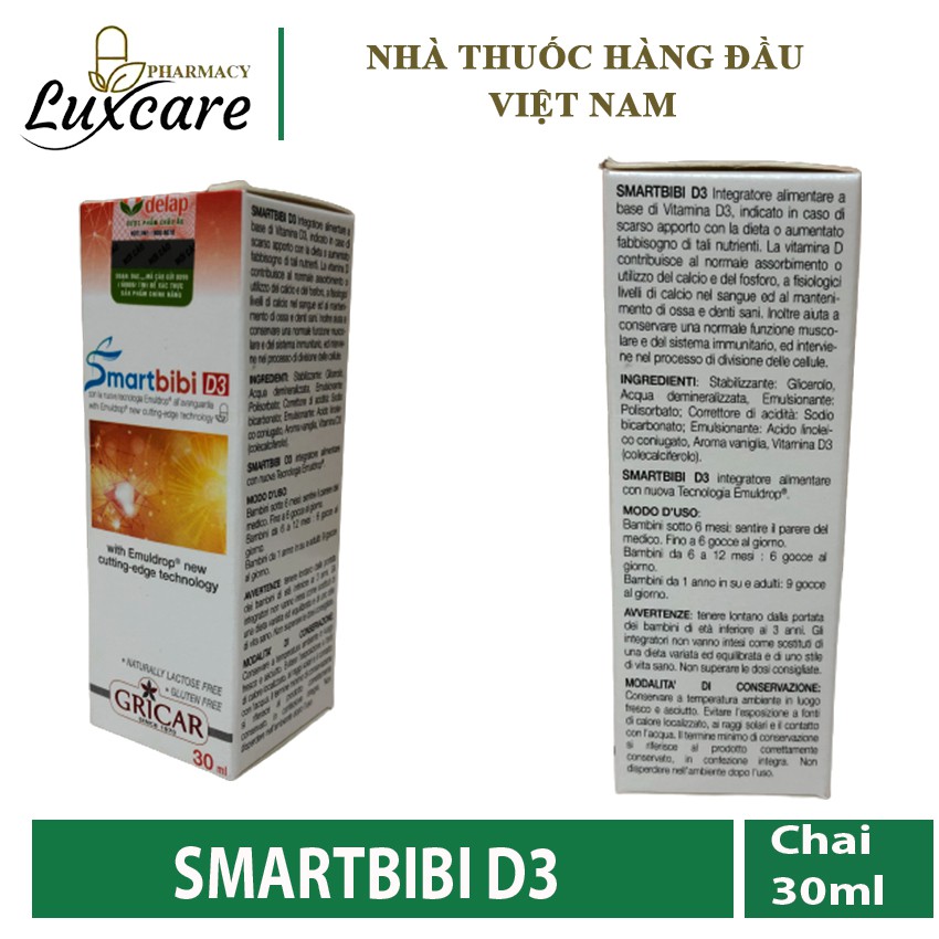 Smartbibi D3 30ml Bổ sung Vitamin D3 cho trẻ sơ sinh và trẻ nhỏ - Luxcare