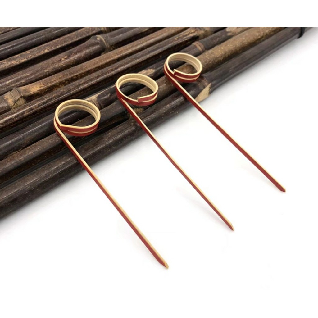 Tăm Xiên Tre Trang Trí Cocktail Tròn - Kéo - Thắt hoa - 12cm