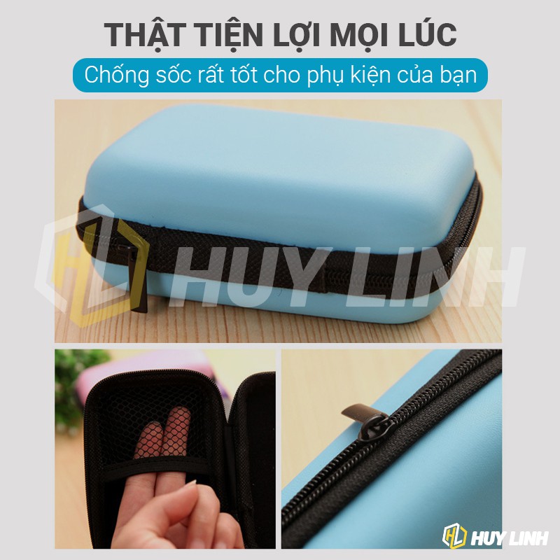 Hộp đựng tai nghe chữ nhật HL771 - Có ngăn lưới khóa kéo đựng nhiều phụ kiện tiện lợi