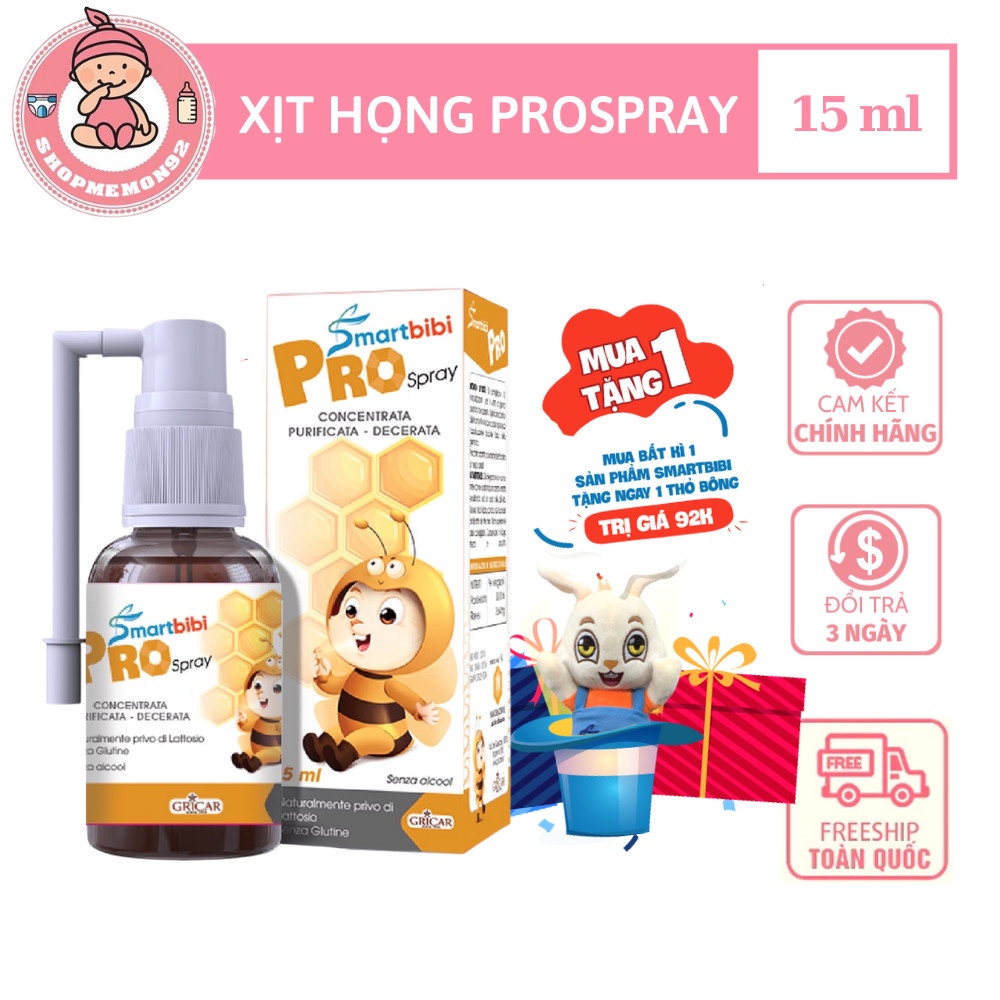 Xịt Họng Smartbibi Pro Spray Giúp Giảm Ho, Đau Họng &amp; Viêm Phế Quản Cho Bé (15ml/Chai)