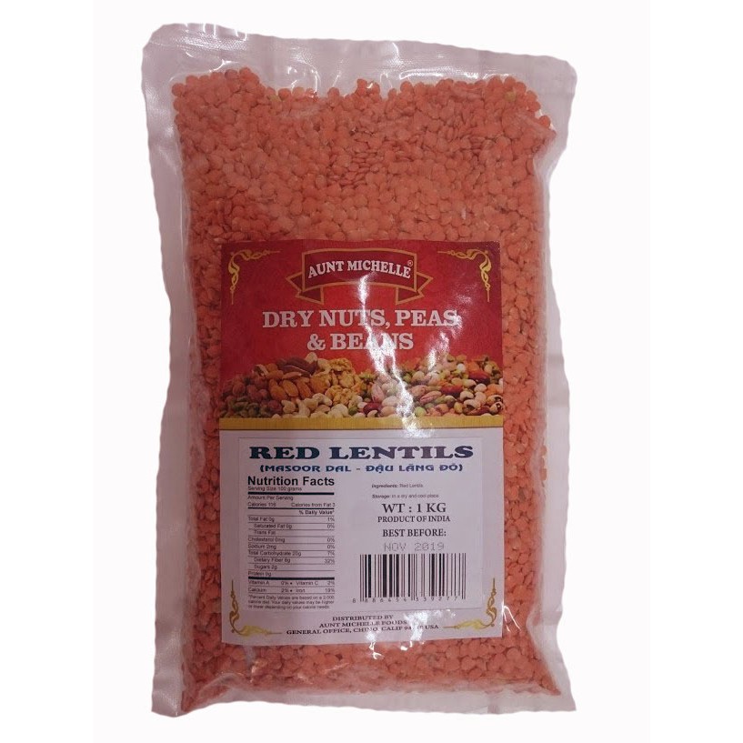 Đậu Lăng Đỏ Tách Vỏ Lentils Peas Red INDIA 1000g