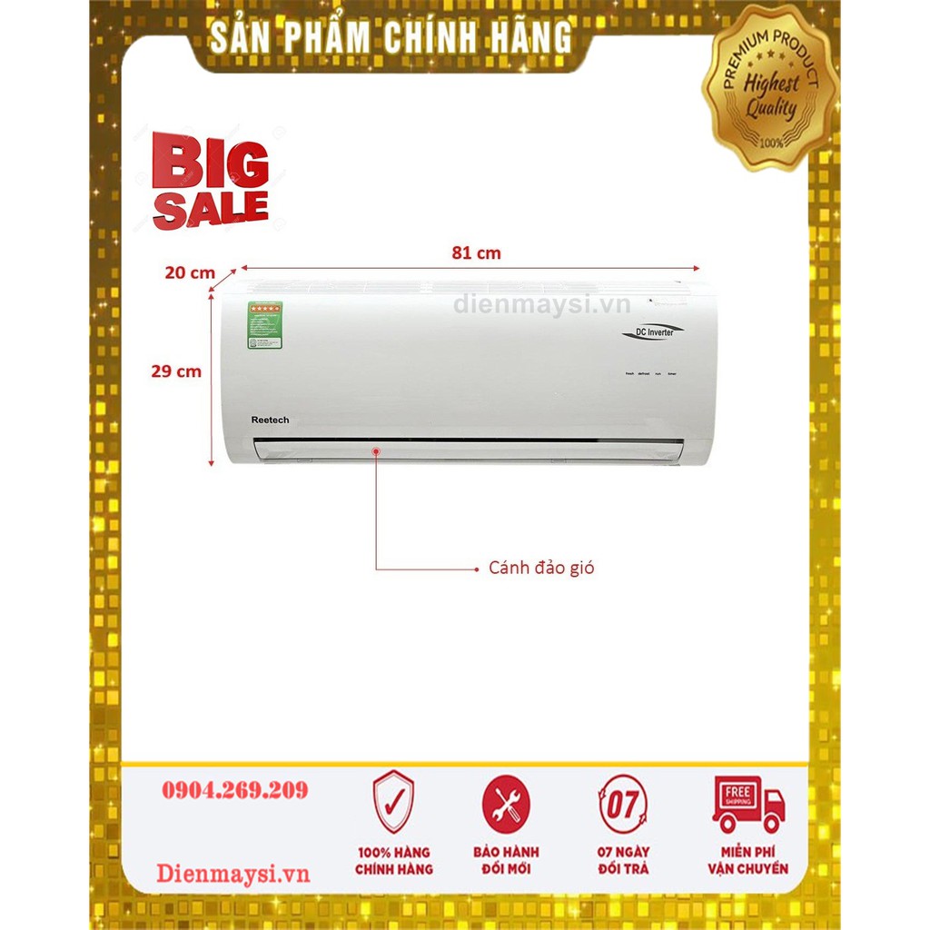 Máy lạnh Reetech Inverter 1.5 HP RTV12-BK-BT (Miễn phí giao tại HCM-ngoài tỉnh liên hệ shop)