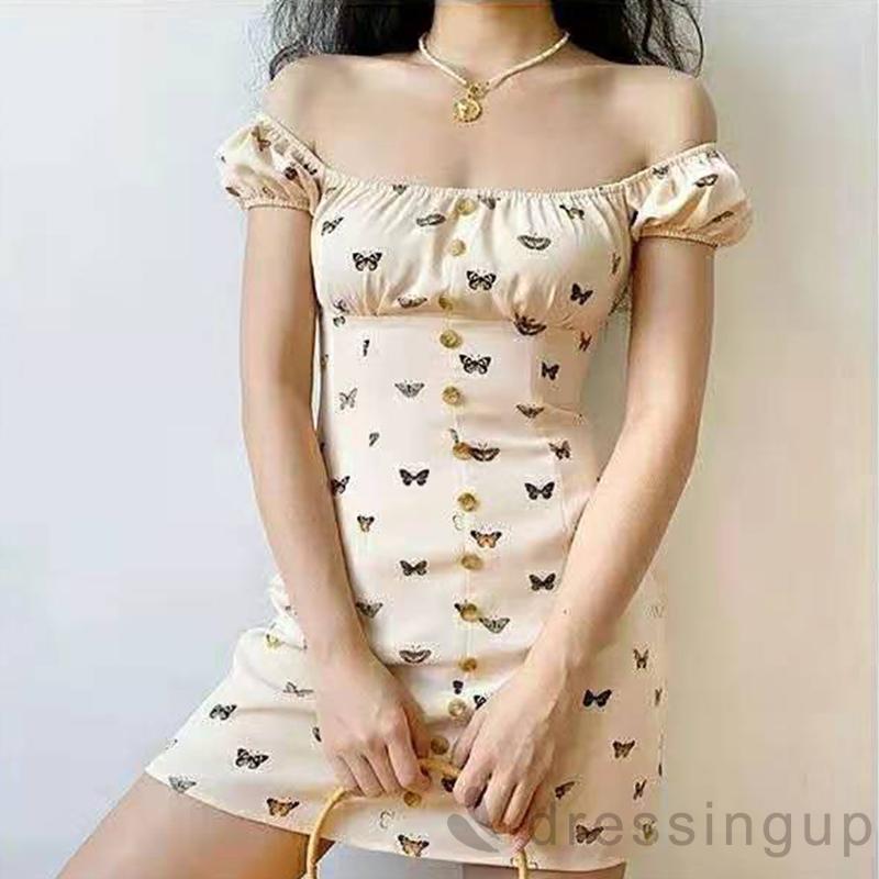 Đầm Tay Ngắn Dáng Chữ A Họa Tiết Bướm Cho Nữ | BigBuy360 - bigbuy360.vn