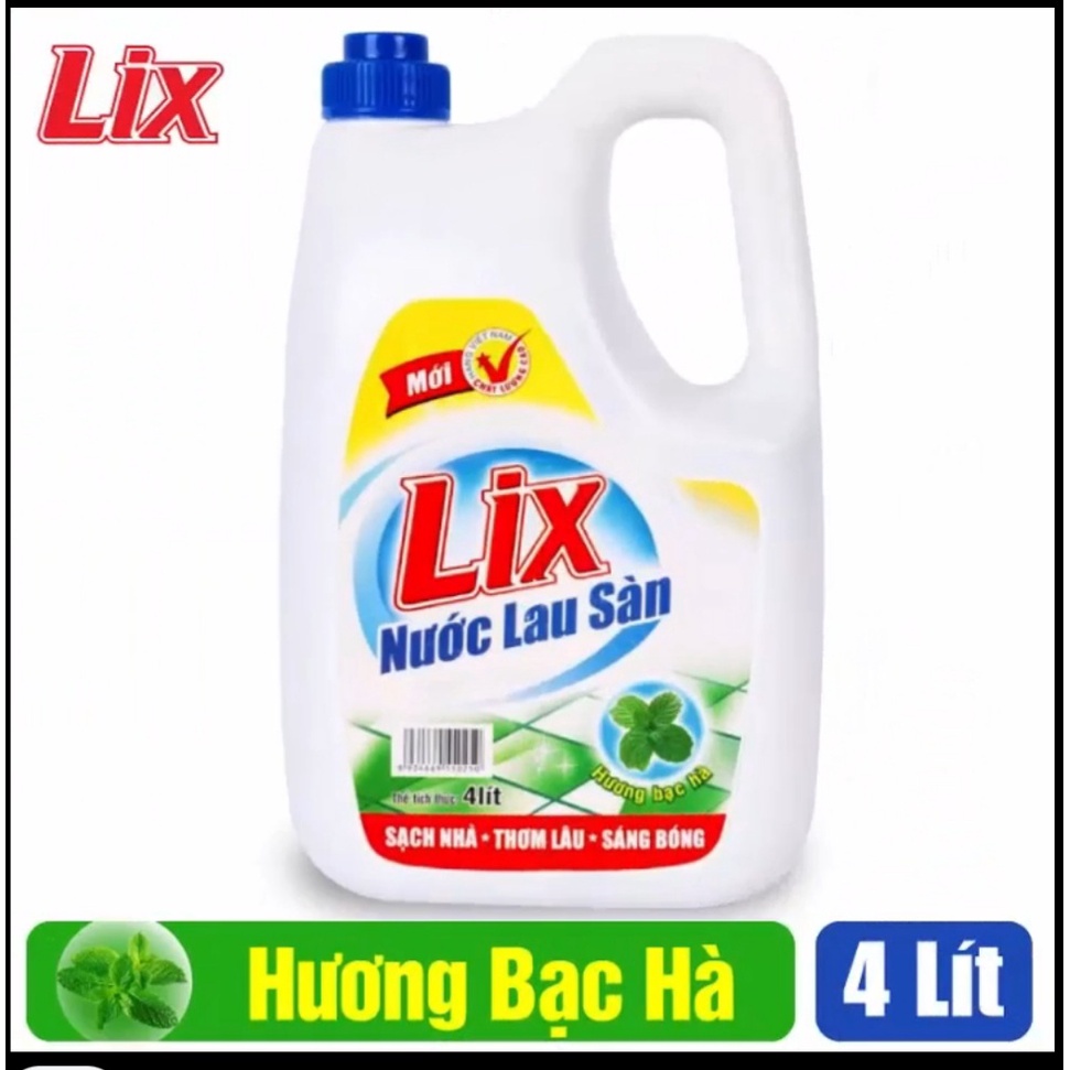 Nước lau sàn Lix hương bạc hà 4 lít - Sạch nhà, Thơm lâu, Sáng bóng