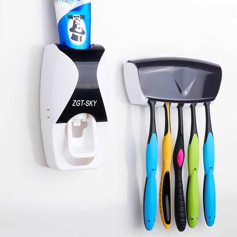 [Bathroom Automatic Toothpaste Dispenser + Toothbrush Holder Set ] [Wall Mounted]