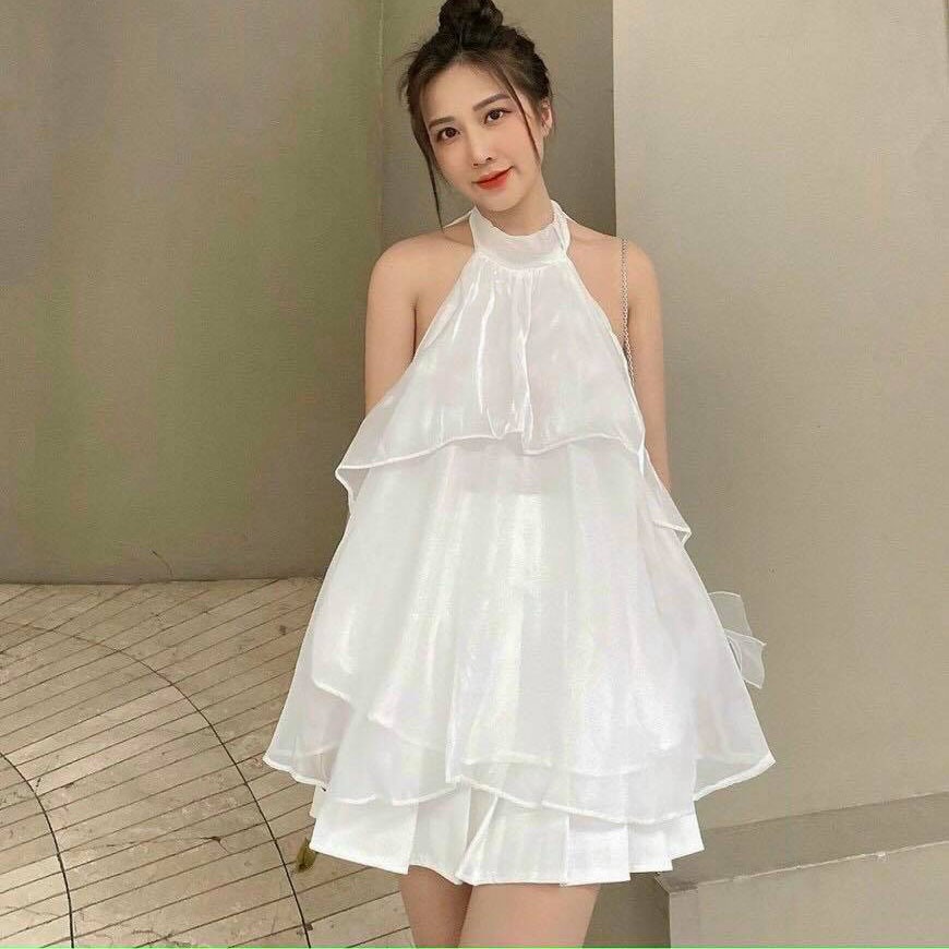 SET 3 MÓN: ÁO CỔ YẾM CỘT NƠ + CHÂN VÁY + SCRUNCHIES (KÈM VIDEO CẬN CHẤT VẢI)