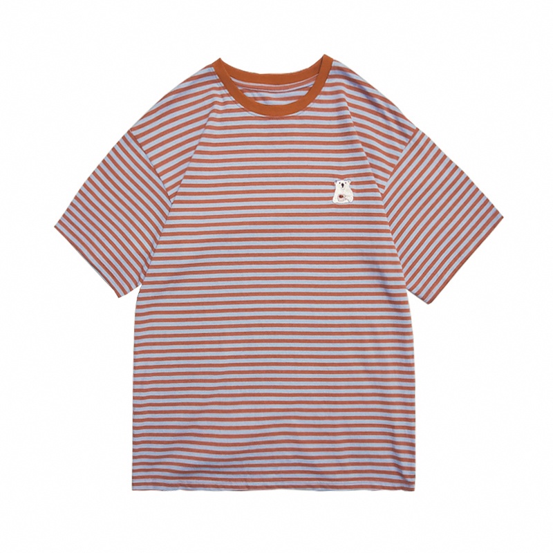 SUXI Áo Thun Tay Ngắn Cổ Tròn Dáng Rộng Họa Tiết Kẻ Sọc Màu Sắc Thời Trang Mùa Hè Xinh Xắn