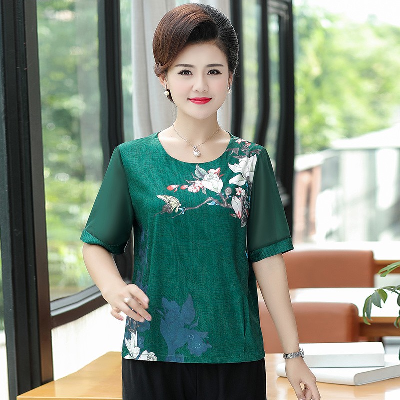 Áo kiểu nữ trung niên -áo sơ mi tay ngắn cho bà cho mẹ