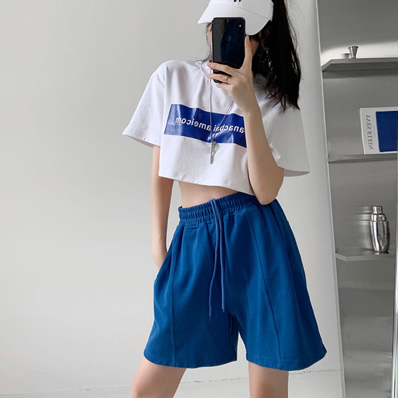 Quần ngắn IELGY kiểu dáng thể thao lưng thun phối dây rút cho nữ