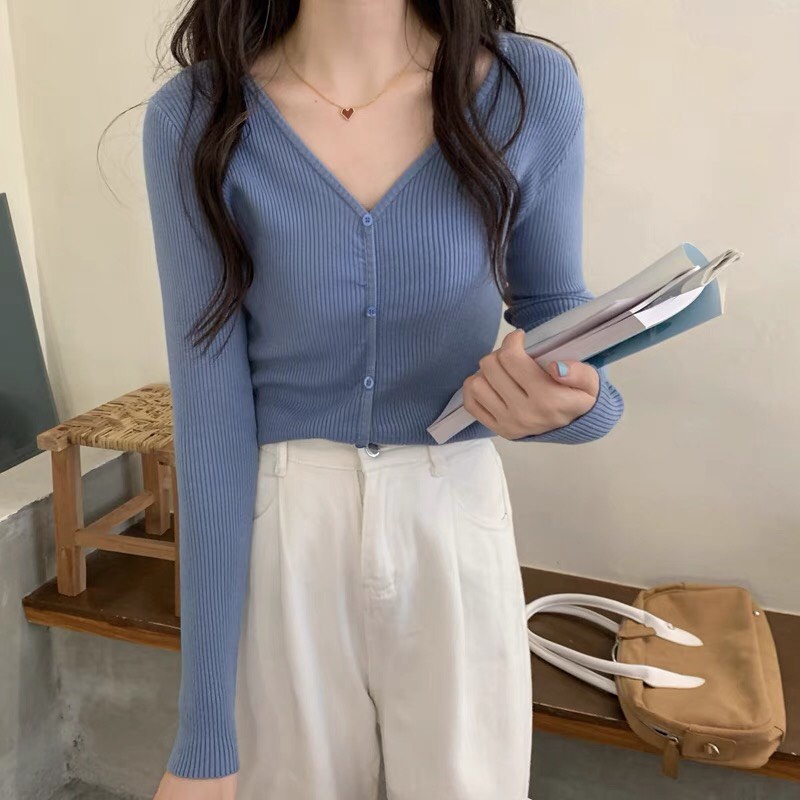 Áo len tăm tay dài cổ chữ V chất mềm mịn cực đẹp dễ mix đồ | BigBuy360 - bigbuy360.vn